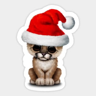 Cute Cougar Cub Wearing a Santa Hat Sticker